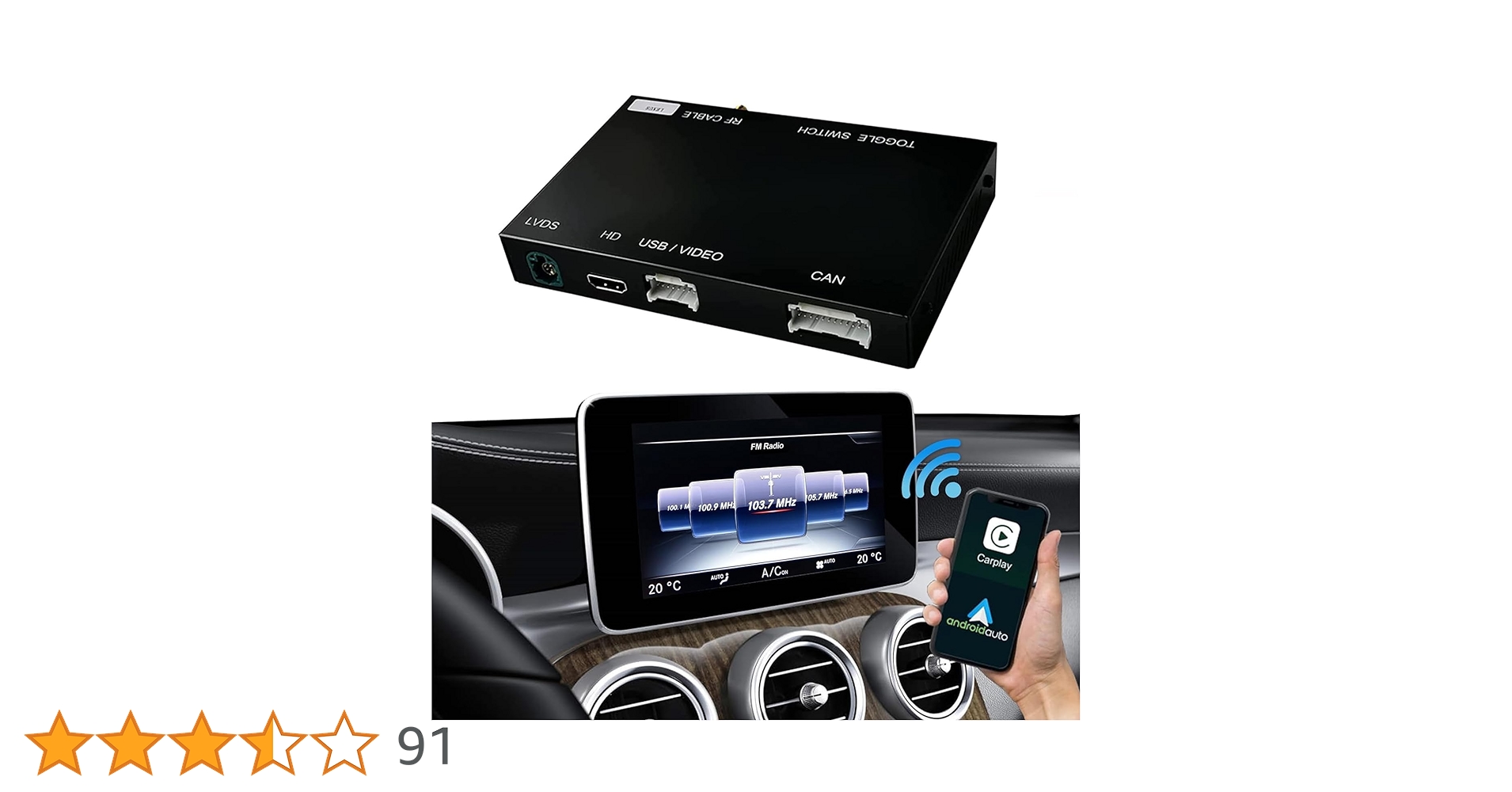 メルセデスベンツ　横長　モニター　アップルカープレイ glc cクラスなどに ベンツ純正ナビに後付けワイヤレスCarPlay＋AndroidAuto＋